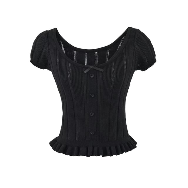 Ribbed Scoop Neck Short-Sleeve Knit Top