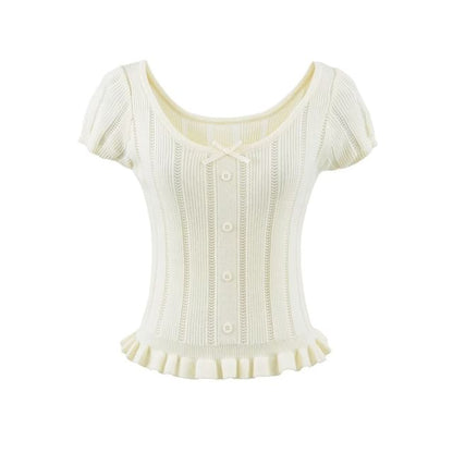 Ribbed Scoop Neck Short-Sleeve Knit Top