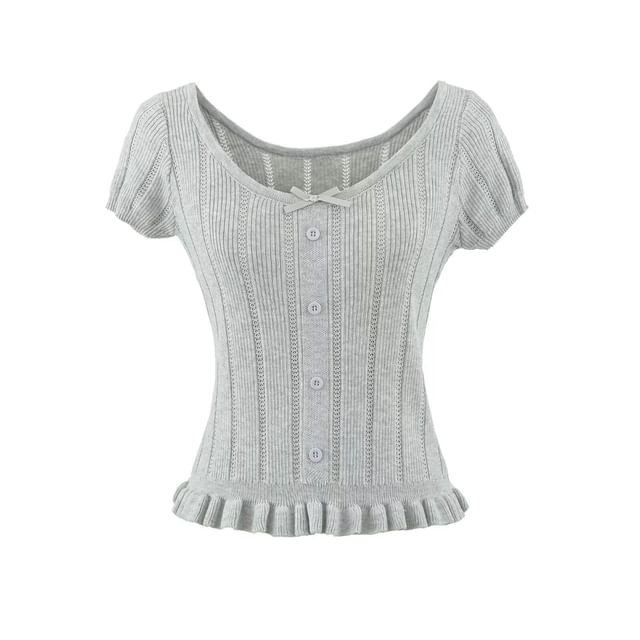 Ribbed Scoop Neck Short-Sleeve Knit Top
