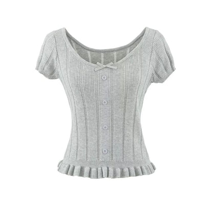 Ribbed Scoop Neck Short-Sleeve Knit Top