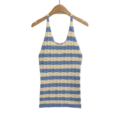 Striped Halter Neck Knit Top