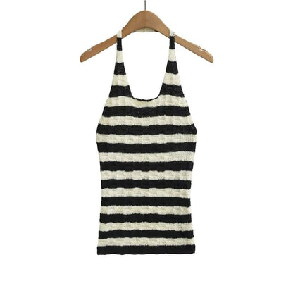Striped Halter Neck Knit Top