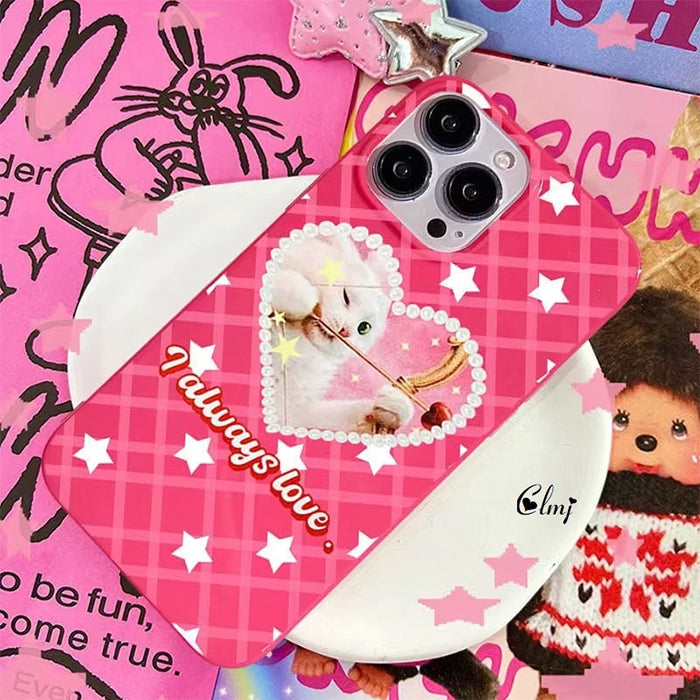 Y2K Star Heart Cat iPhone Case