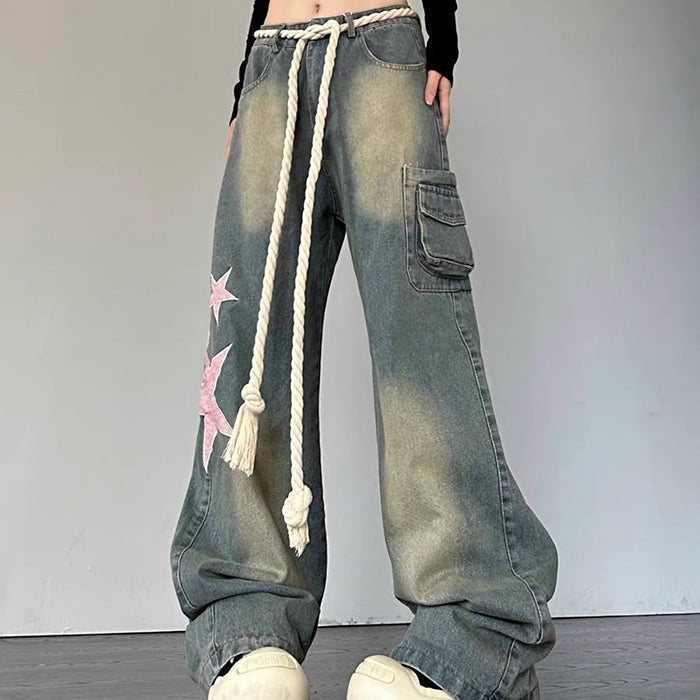 Y2K Vintage-Jeans mit rosa Sternen