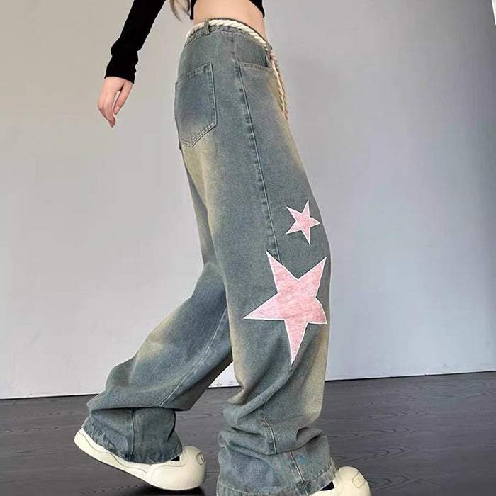 Y2K Vintage-Jeans mit rosa Sternen