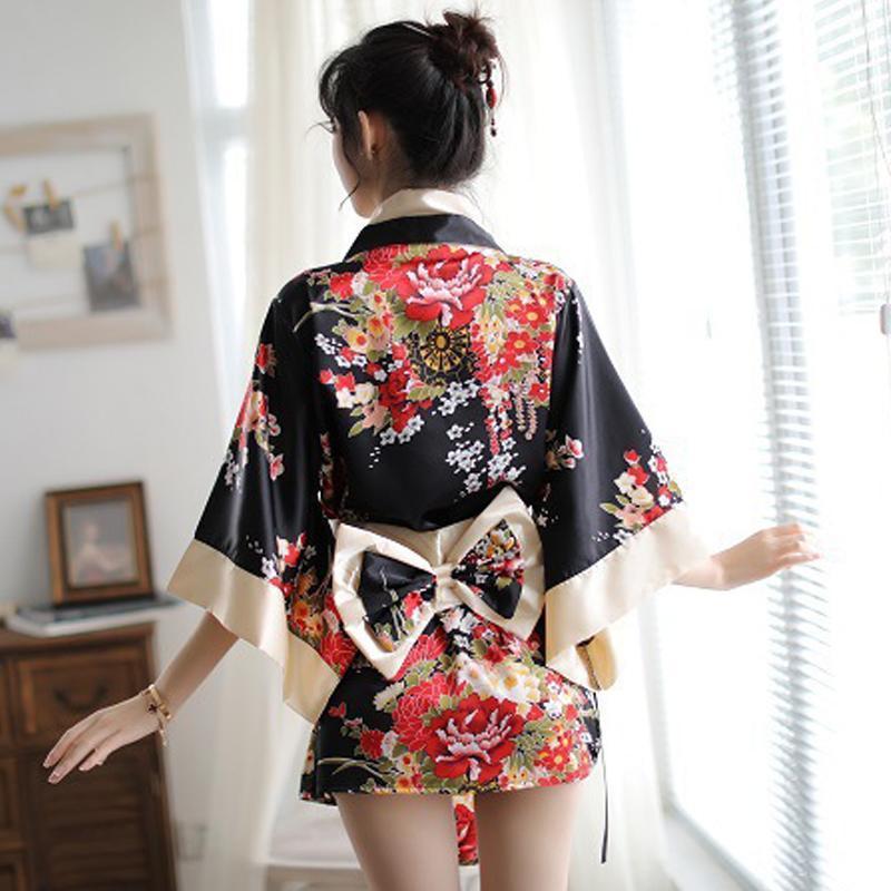 Charmante robe de lingerie cosplay florale kimono rouge