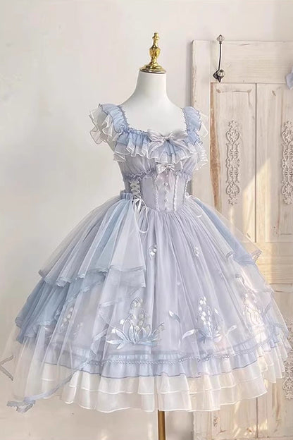 Multilayer Ruffled Embroidered Bow Sweet Princess Lolita JSK
