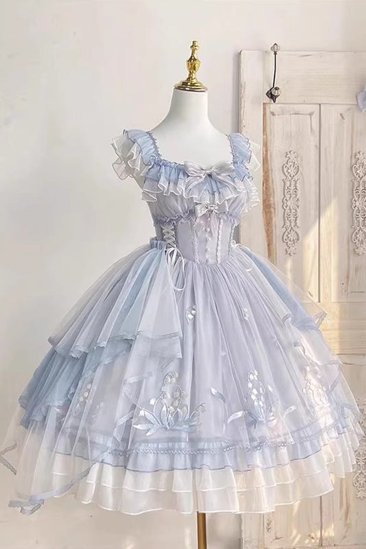 Multilayer Ruffled Embroidered Bow Sweet Princess Lolita JSK