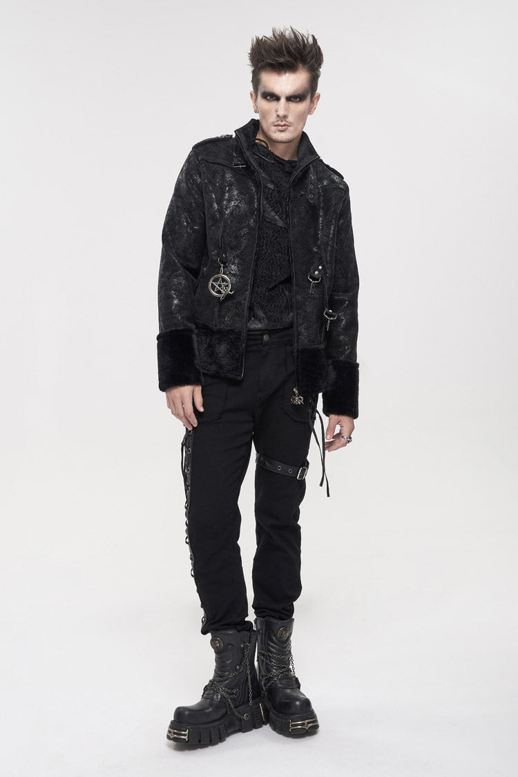 Punk Men's Coat in Retro Suede with Short Plush and Five-Pointed Star Decoration