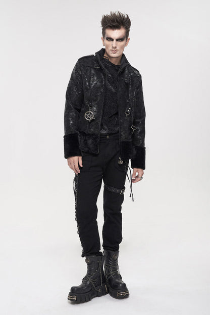 Punk Men's Coat in Retro Suede with Short Plush and Five-Pointed Star Decoration