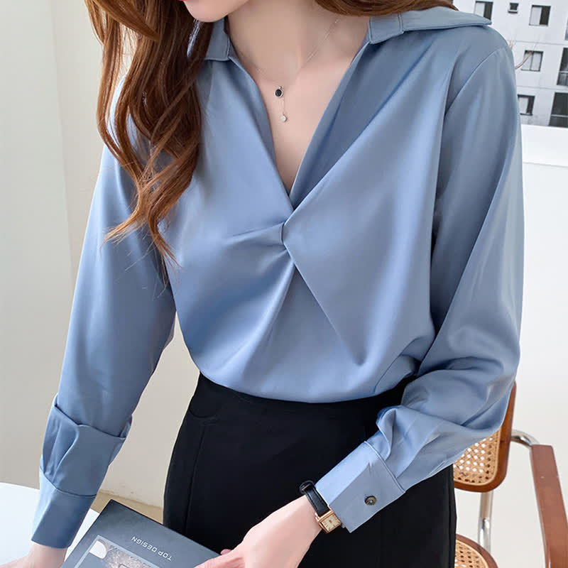 Chemise de travail élégante en satin à volants de couleur pure