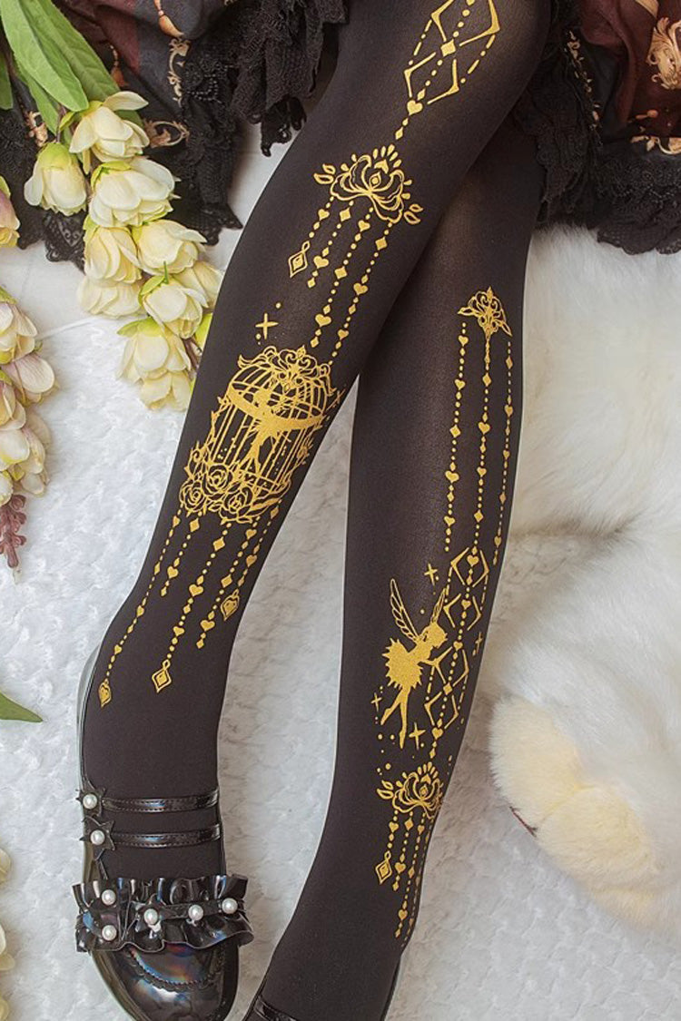 Sweet Lolita Sheer Tights with Metallic Foil Print in 13 Variants
