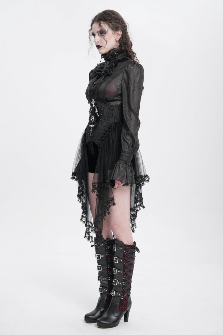Gothic Underbust Corset with Mesh, Lace, and Lacing