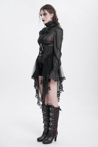 Gothic Underbust Corset with Mesh, Lace, and Lacing