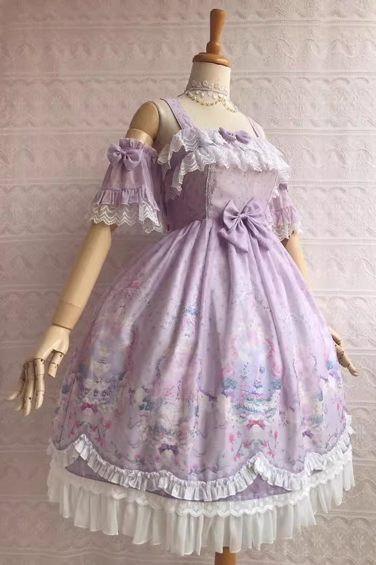 Sweetie Violet Unicorn Print Ruffle Jsk Dress - Secret Garden Lolita