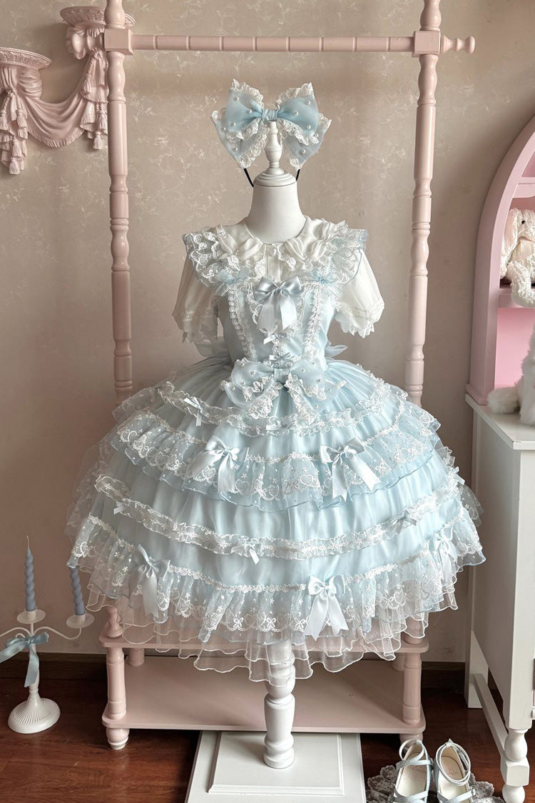 Azure Ruffled Hanayome Bow Lace Sweet Lolita JSK