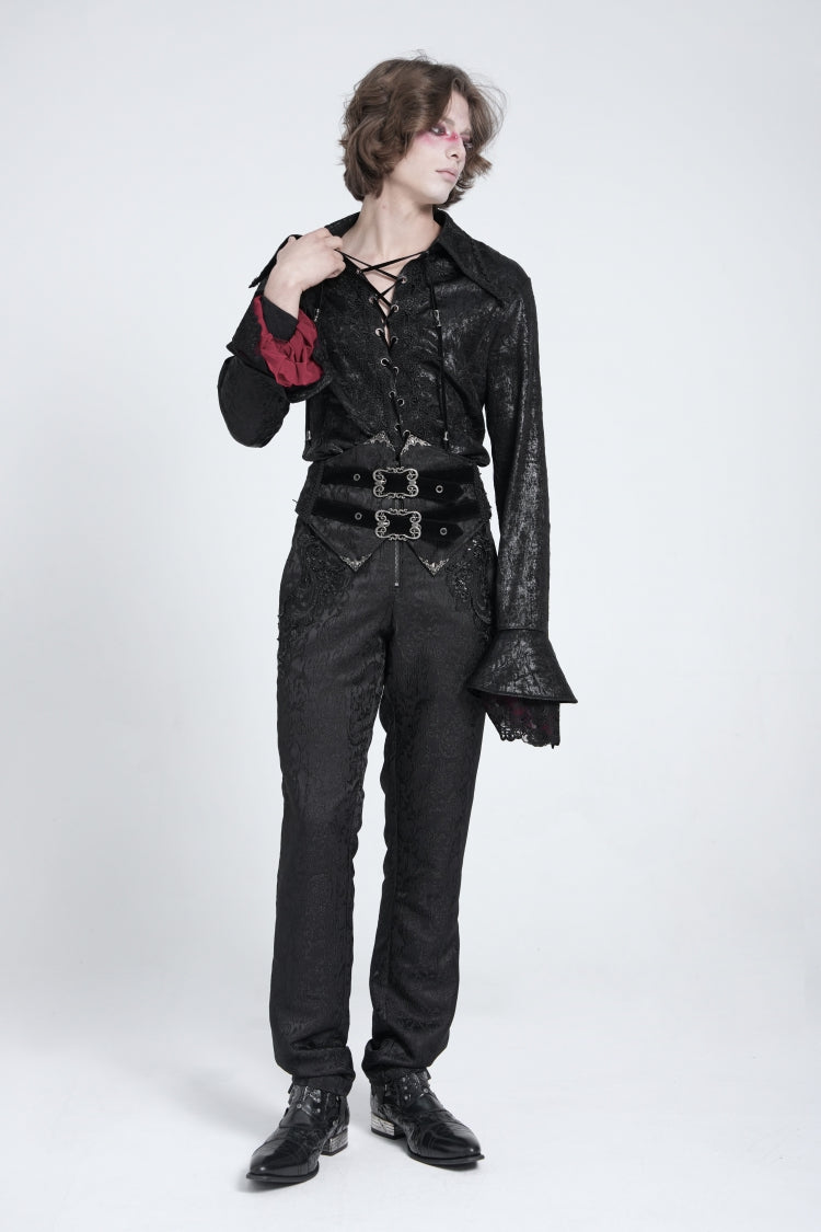 Men's Swallowtail Blouse with Lace-Up and Flared Sleeves