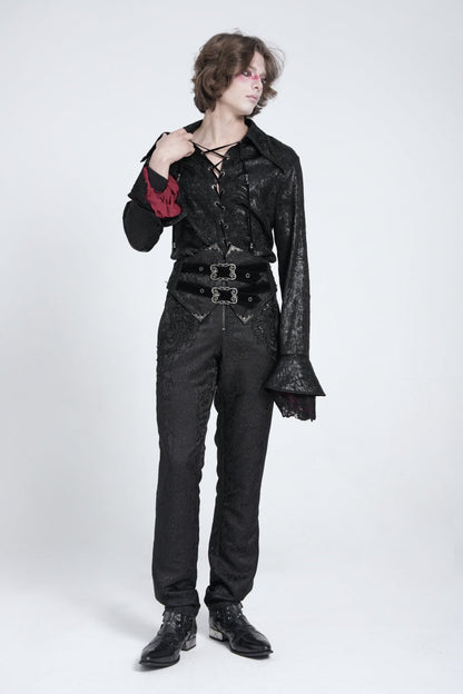 Men's Swallowtail Blouse with Lace-Up and Flared Sleeves