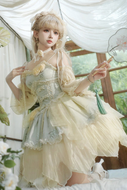 Emerald Chinese Ballet Lolita JSK Short Set - Tea Bamboo Song