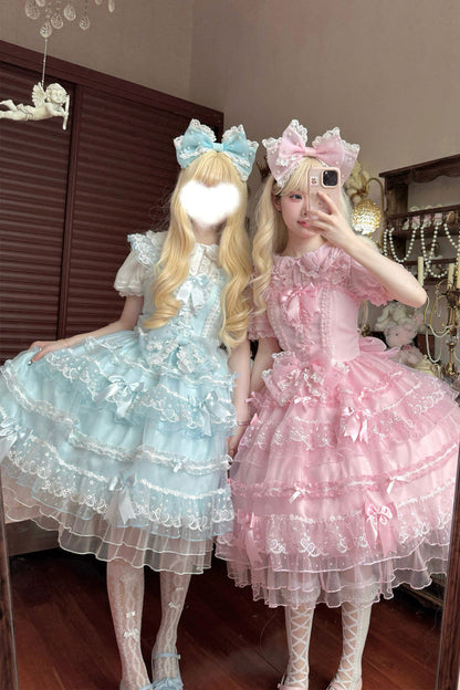 Azure Ruffled Hanayome Bow Lace Sweet Lolita JSK