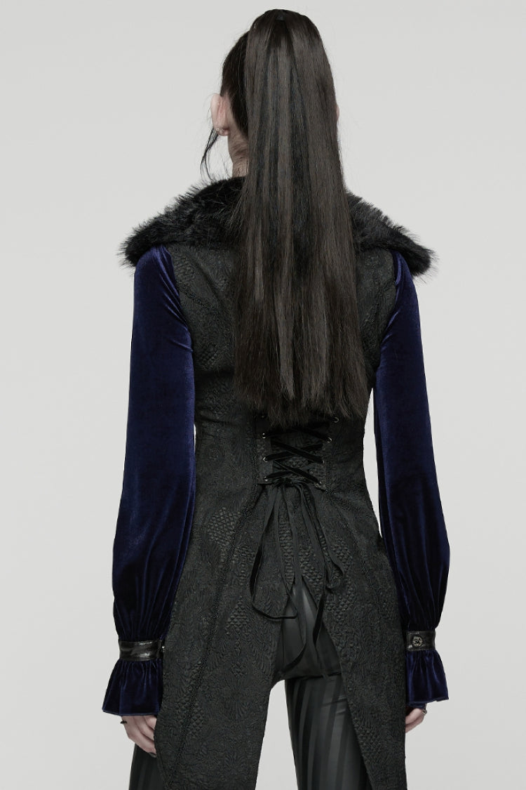 Swallow-Tailed Jacquard Vest with Buckles for Women - NoirEdge