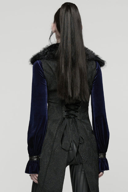 Swallow-Tailed Jacquard Vest with Buckles for Women - NoirEdge