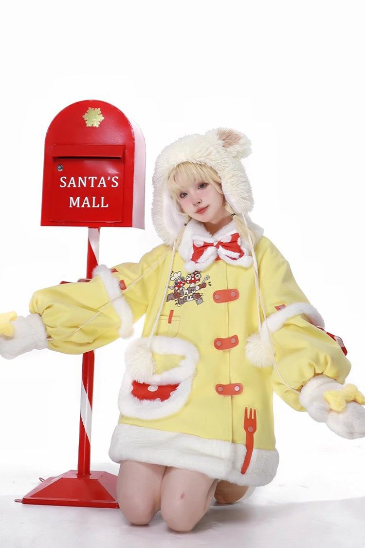 Mushroom House Long Sleeve Embroidery Bow Sweet Lolita Coat in Yellow
