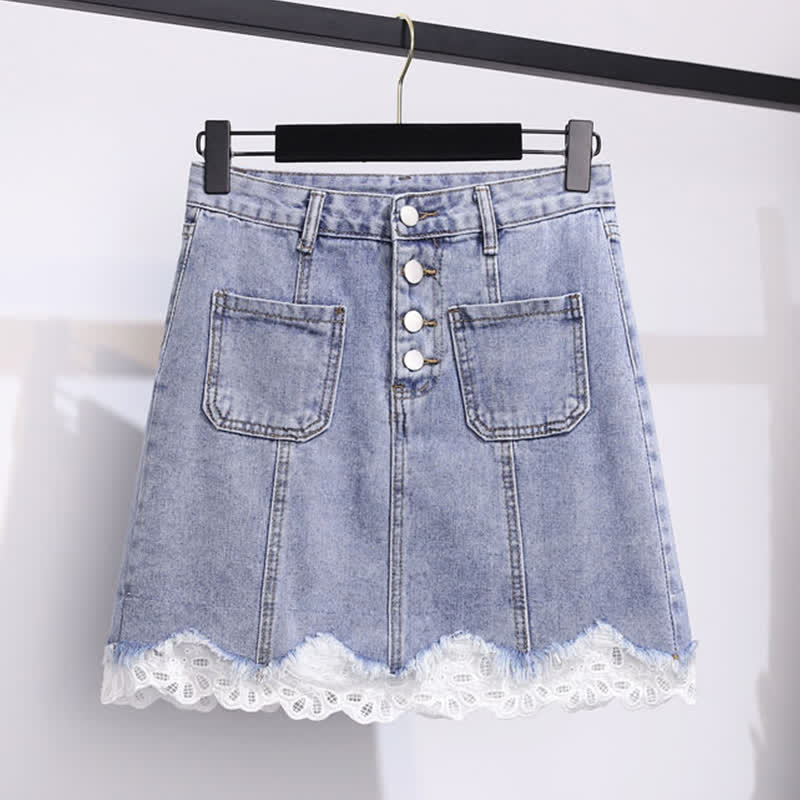 High T-Shirt Denim Skirt Bowknot Waist Knitted