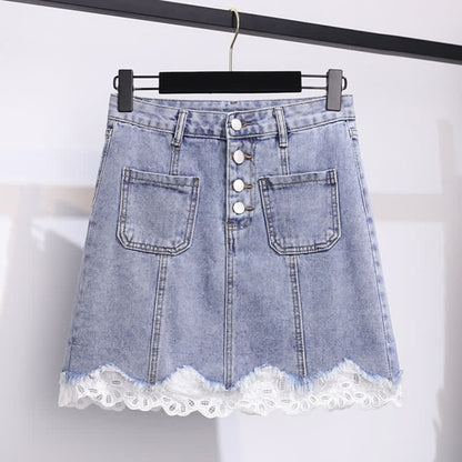High T-Shirt Denim Skirt Bowknot Waist Knitted