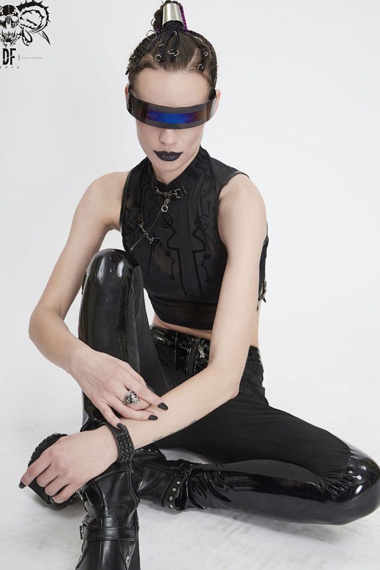 Women's Punk Vest with Flocked Mesh and Metal Details