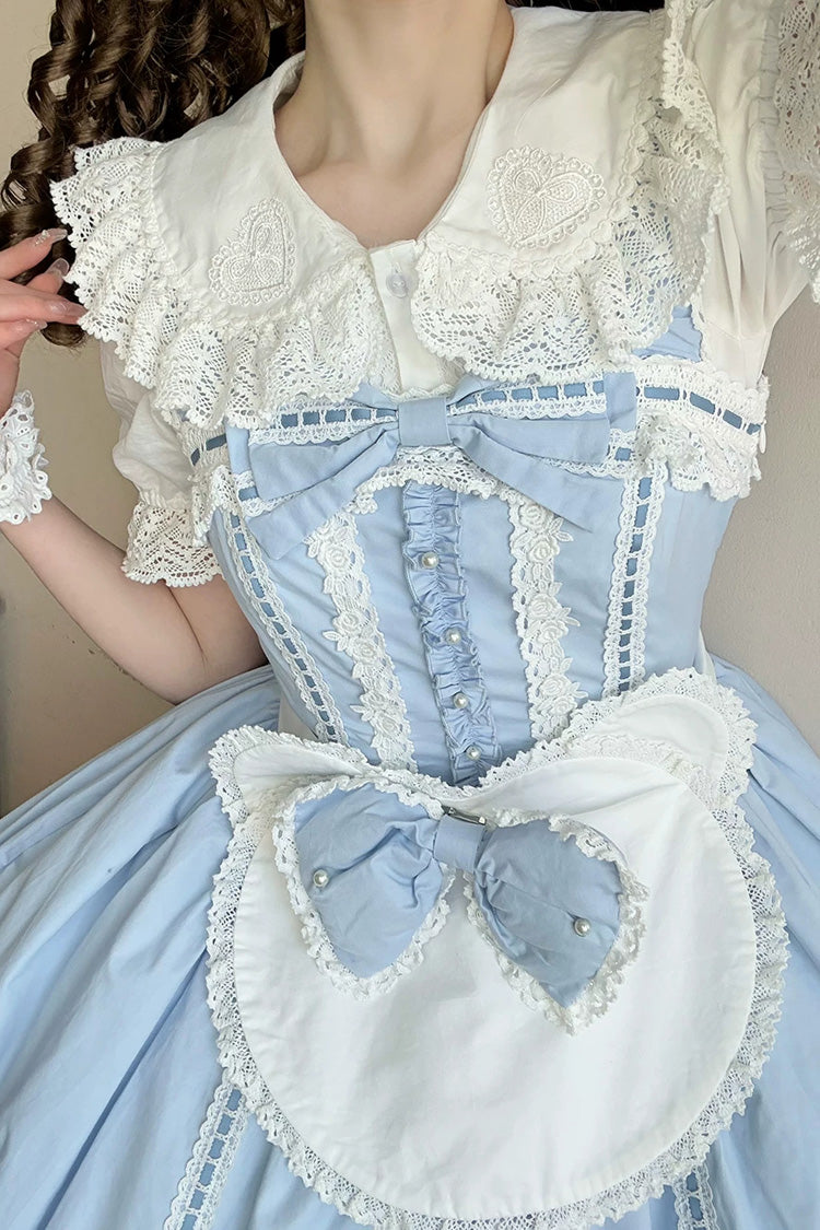 Cotton Sleeveless Lace-Trimmed Sweet JSK with Bow Details