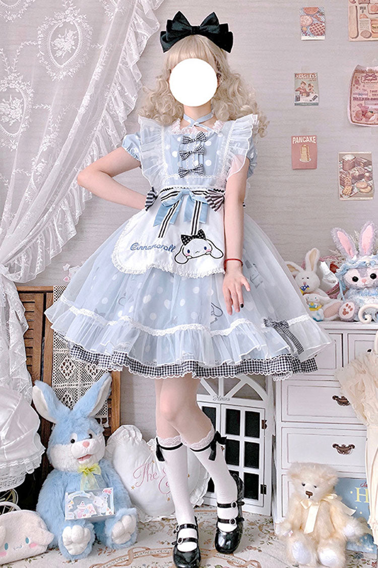 Light Blue Short Sleeves Dog Print Ruffle Bow Sweet Lolita Dress