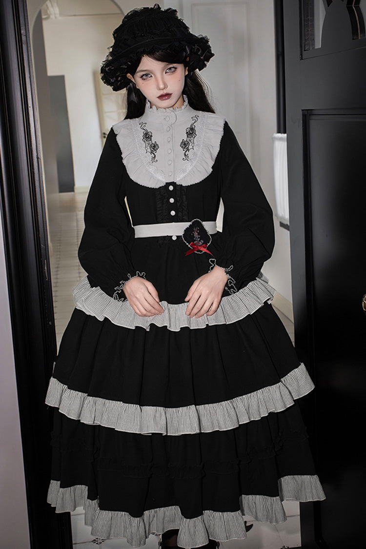 Gothic Lolita Castle Night Long-Sleeved Ruffle Embroidery Dress