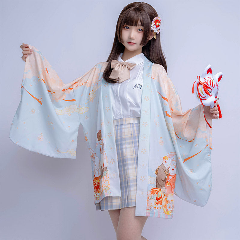 Cartoon Bunny Loose Cardigan Kimono Outerwear