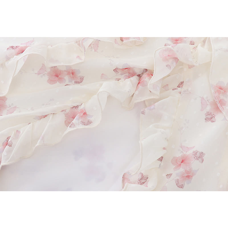 Dress Print Set Cardigan Floral Slip Split Elegant