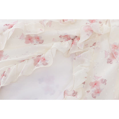 Dress Print Set Cardigan Floral Slip Split Elegant