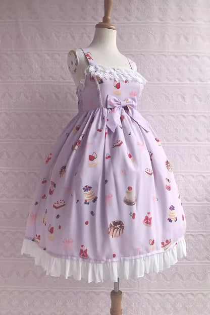 Strawberry Fruit Dessert Print Ruffle Lace Jsk - Sweet Lolita