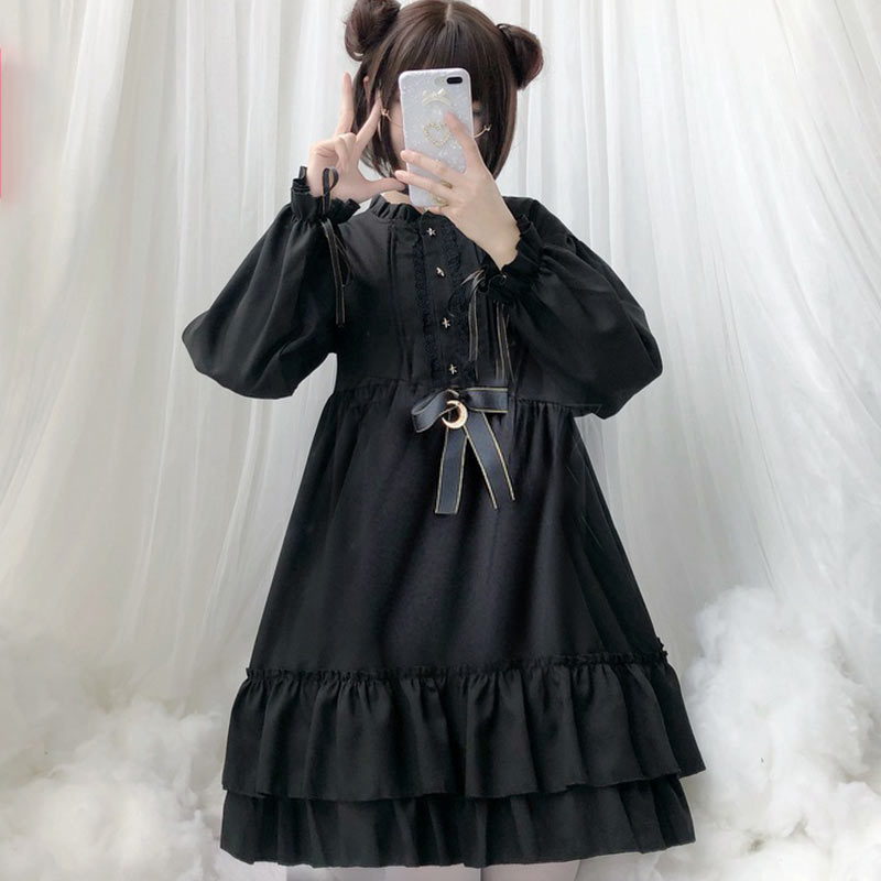 Robe boutonnée noire gothique Darkness Star