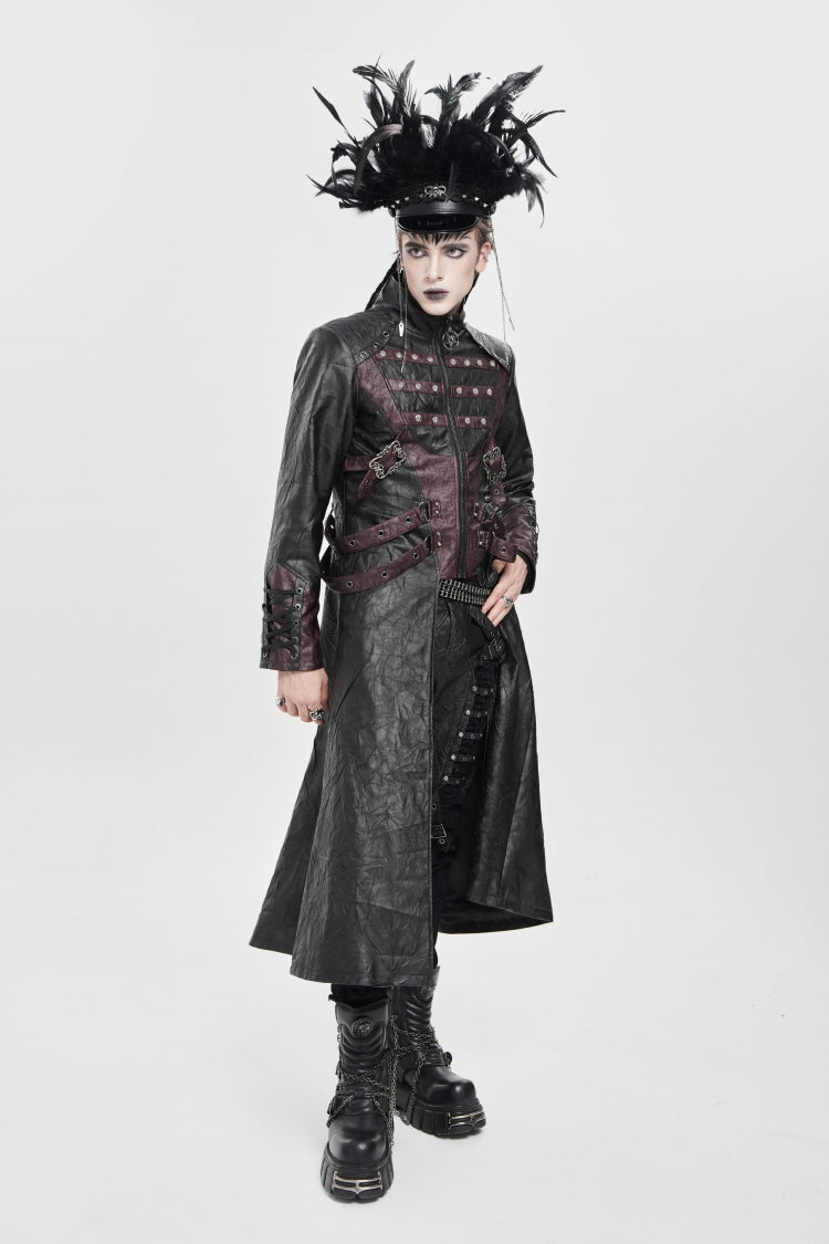 Stand Collar Zipper Straps Eyelet Punk Coat