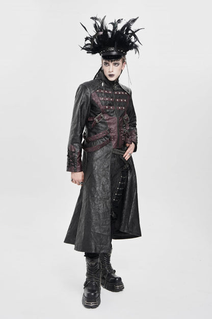 Stand Collar Zipper Straps Eyelet Punk Coat