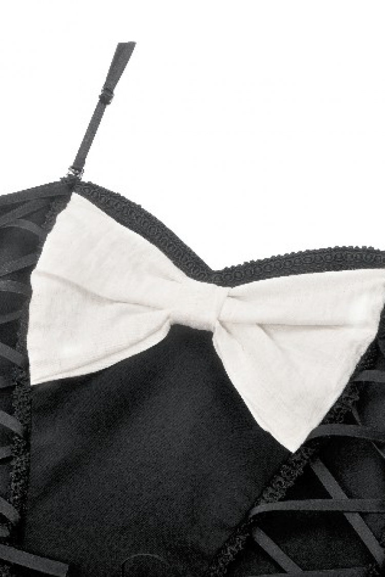 Monochrome Sleeveless Multi-Layered Ruffled Bow Slip Dress