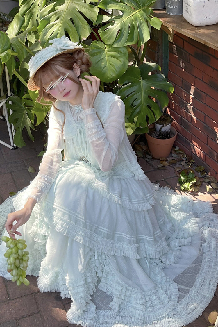 Sweet Stand Collar Long Sleeve Multi Layer Ruffle Color Block Lolita Tiered Dress 14 Colors