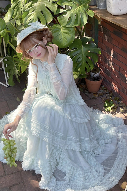 Sweet Stand Collar Long Sleeve Multi Layer Ruffle Color Block Lolita Tiered Dress 14 Colors