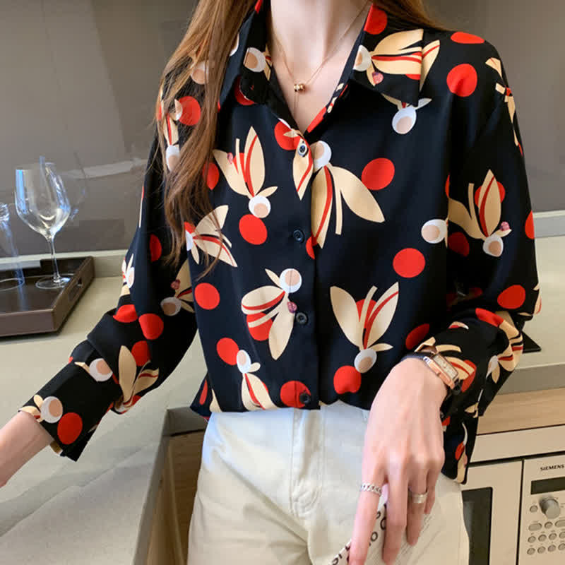 Chemise décontractée à imprimé floral à pois vintage