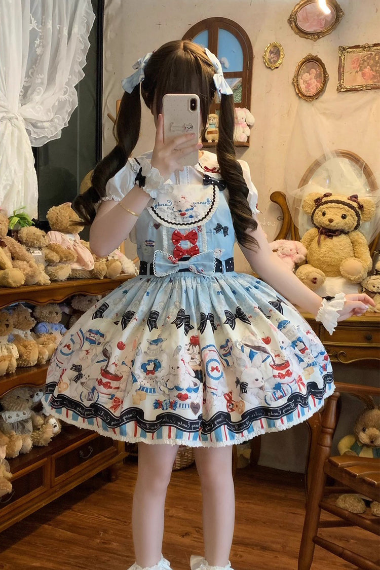 Sleeveless Bow-Trimmed Lace Strap Dress with Print
