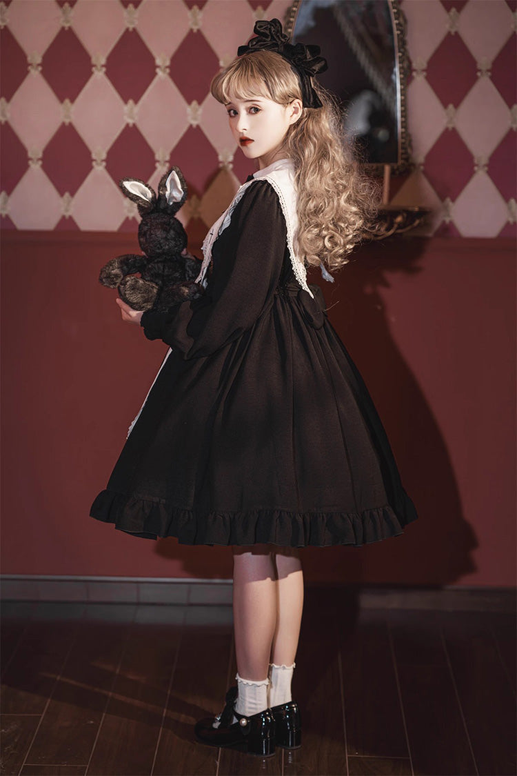 Classic Gothic Elegant Nun Dress with Long Sleeves and Ruffled Bow