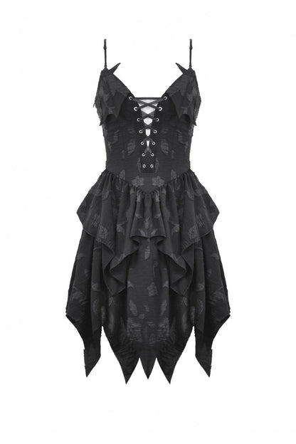 V Collar Sleeveless Halloween Printed Irregular Gothic Slip Dress