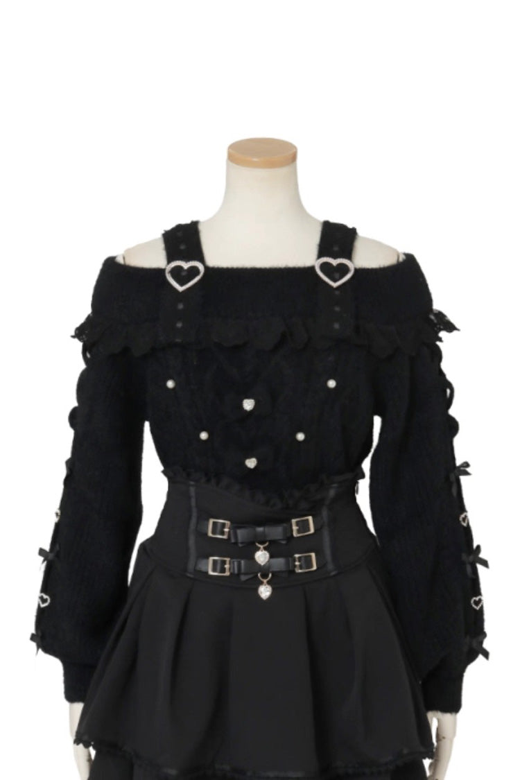 Boat Neck Bow Jirai Kei Elegant Knitwear