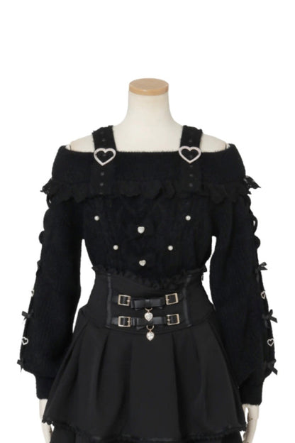 Boat Neck Bow Jirai Kei Elegant Knitwear
