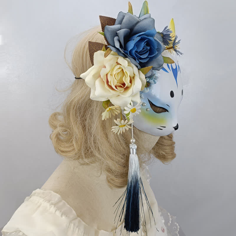 Exquisite Vintage-Maske mit 3D-Blumen und Fuchs-Print